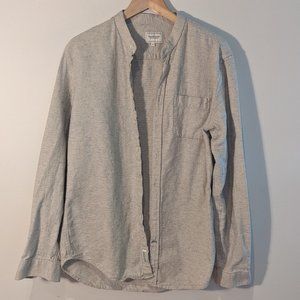 Band Collar Cotton/Linen Blend Long-Sleeve Button Up Shirt